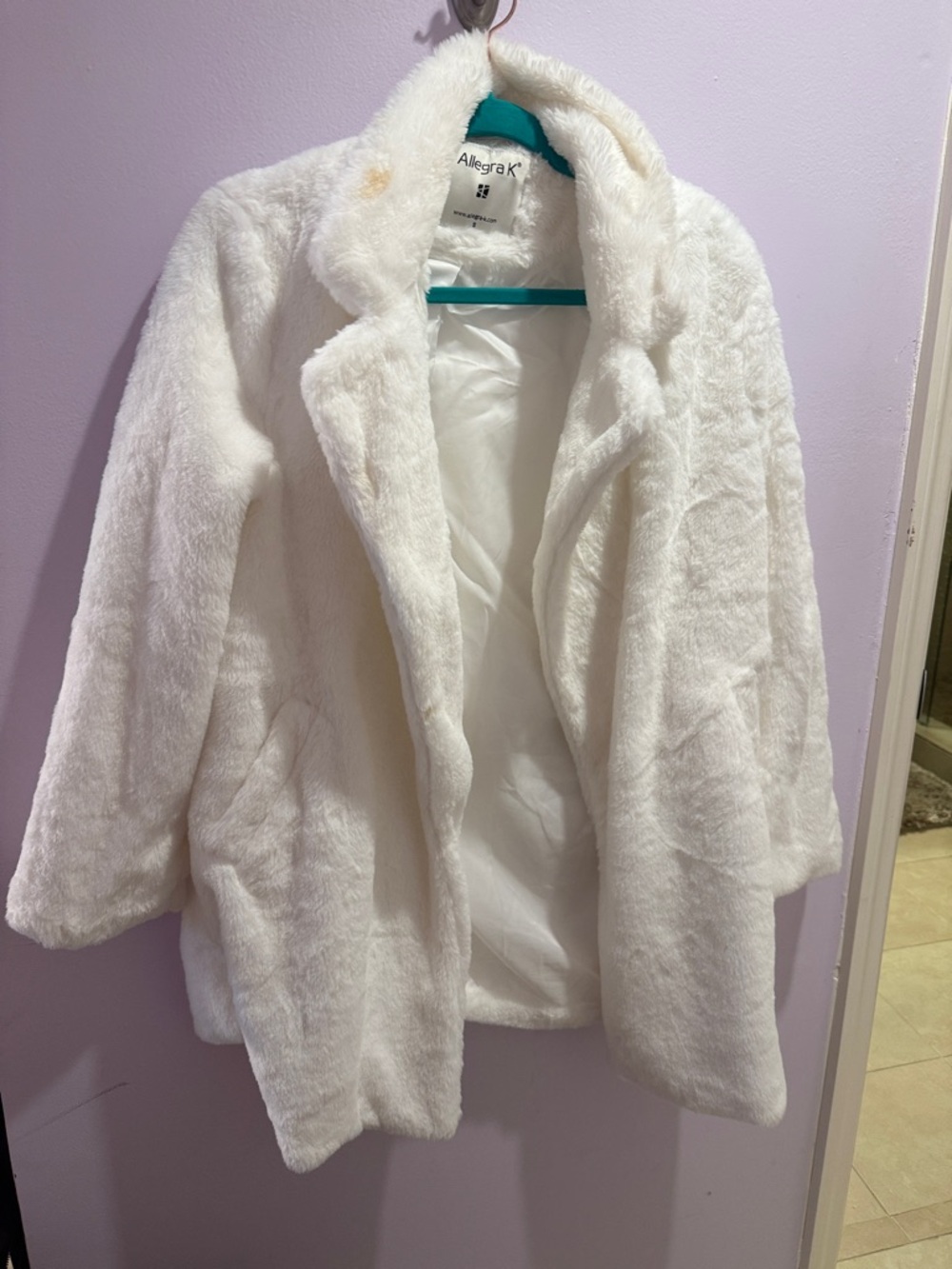 Allegra K White Plush Faux Fur Teddy Jacket - Picture 2 of 2